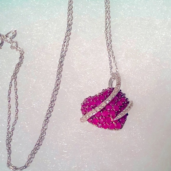 Natural Ruby and Diamond Sterling Silver Necklace - Picture 9 of 12